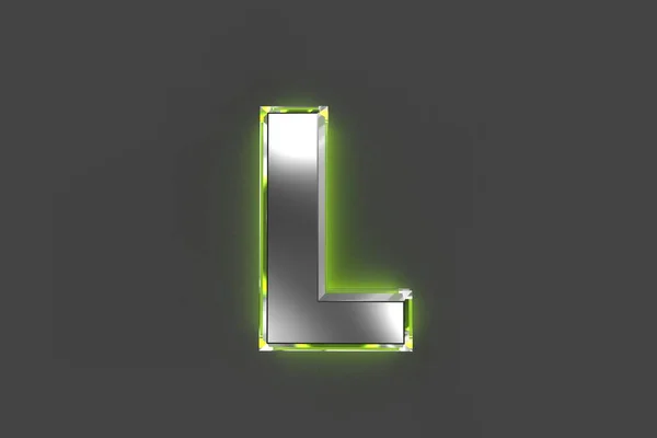 グレーの金属フォント 緑の光沢のある反射アウトライン 文字Lはグレーで区切られ シンボルの3Dイラスト — ストック写真