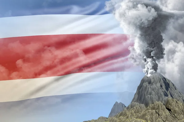 Velká Sopečná Erupce Dne Bílým Kouřem Pozadí Kostarické Vlajky Trpí — Stock fotografie