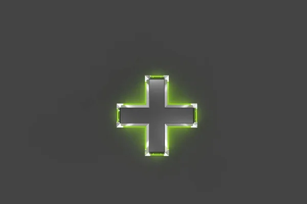 Grå Metalline Alfabetet Med Grön Polerad Reflekterande Kontur Isolerad Grå — Stockfoto