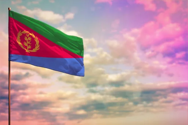 Knipperende Eritrea Vlag Mockup Met Plaats Voor Tekst Kleurrijke Bewolkte — Stockfoto