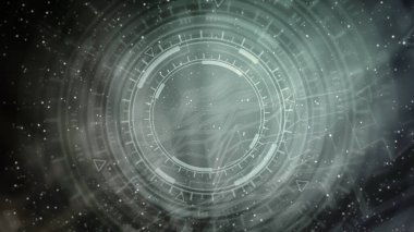 Hareket eden ui veya hud dairelerinin çok renkli dijital soyut arkaplanı, bilimsel konsept - soyut 3D görüntüleme