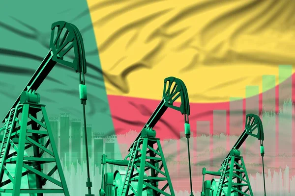 Benin oil and petrol industry concept, industrial illustration on Benin flag background. 3D Illustration