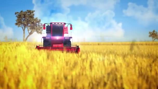 Industrial Fps Animation Automated Combine Harvester Working Wheat Field — ストック動画