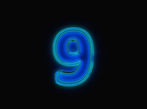 Blue Green Neon Light Glow Reflective Transparent Font Number Isolated — Stok fotoğraf