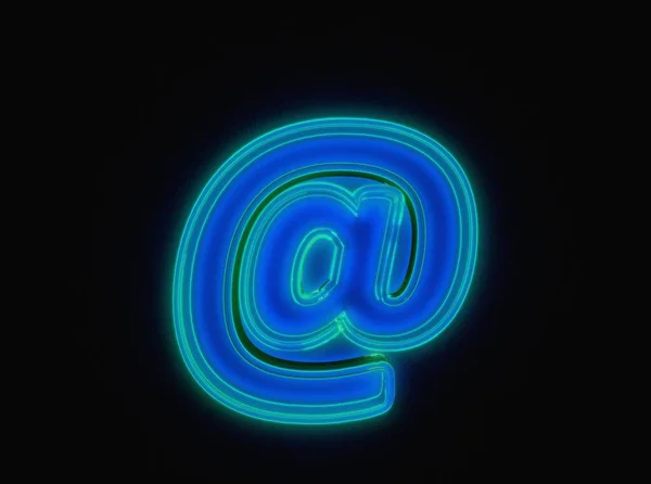 Blauw Groen Neon Licht Gloeiend Glas Gemaakt Duidelijk Lettertype Bij — Stockfoto