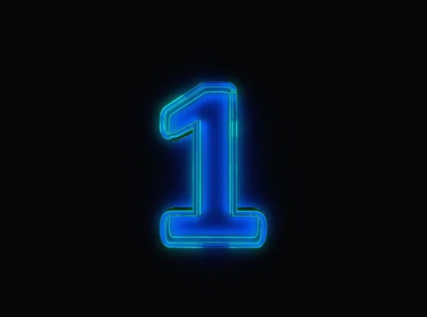 Blue Verde Neon Light Glassy Font Trasparente Numero Isolato Nero — Foto Stock