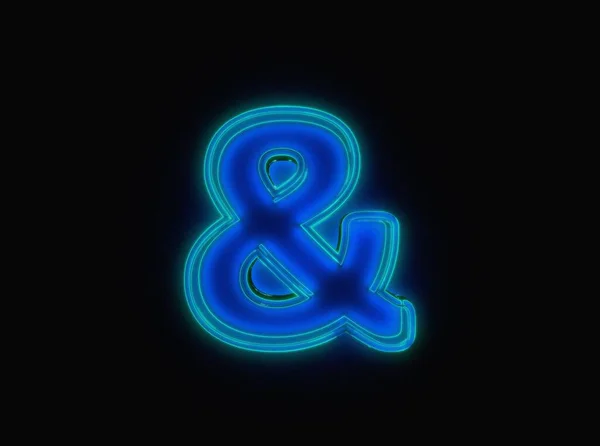 Blue Green Neon Light Glow Glassy Transparent Alphabet Ampersand Isolated — Stok fotoğraf