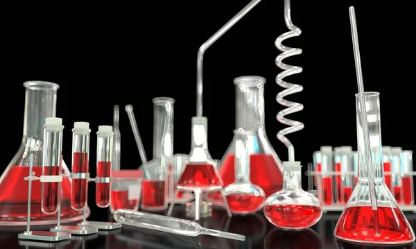 Ілюстрація Єктів Лабораторні Тестові Труби Різними Науковими Скляними Посудом Червоною — стокове фото