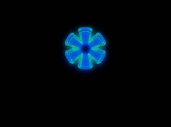 Modrá Zelené Neonové Světlo Reflexní Transparentní Písmo Hvězdička Izolovaná Černé — Stock fotografie