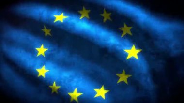 60FPS heavy dark grunge European Union flag  with aged vintage texture waving, UHD 4k 3d seamless looping video