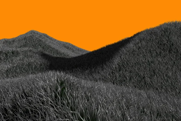 Жахливі Чорно Білі Пагорби Високої Роздільної Здатності Ізольовані Помаранчевому Тлі — стокове фото