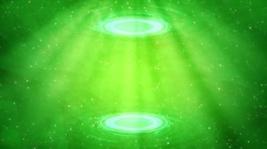 Soyut 3D 4K 60 fps animasyonu - iki HUD veya UI çemberinin canlı siber arkaplan, siber punk ışınlama kavramı