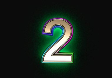 Renkli dikroik cam dış hatları ve yeşil arka plan fontu olan gri arsız - koyu renkli 2 numara, sembollerin 3 boyutlu çizimi