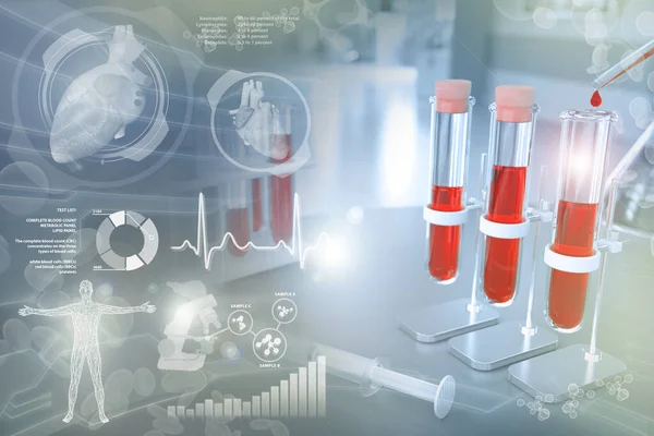 Ilustración Médica Viales Tubos Ensayo Oficina Universitaria Prueba Muestra Sangre — Foto de Stock