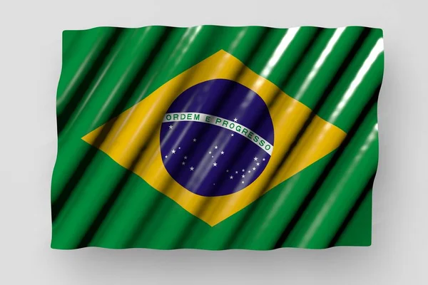 Bandeira Brilhante Agradável Brasil Com Grandes Dobras Deitado Plana Isolado — Fotografia de Stock