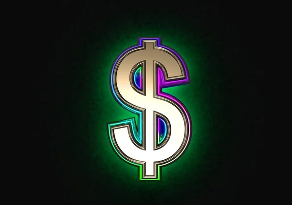 Šedý Kov Barevným Dichroickým Filmovým Obrysem Zeleným Podsvícením Písmo Dolar — Stock fotografie