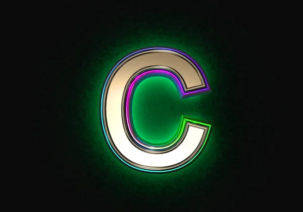 Szary Metalik Kolorowym Dichronicznym Obrysem Szkła Zielonym Alfabetem Podświetlenia Litera — Zdjęcie stockowe