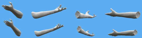 Серых Каменных Статуй Рука Реалистичные Изображения Изолированы Синий Огни Тени — стоковое фото