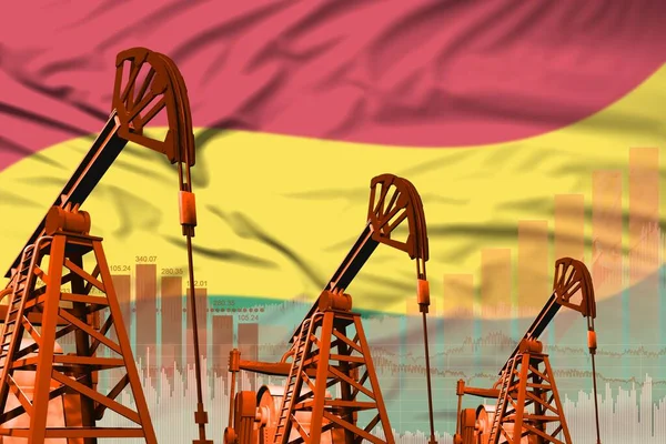 Bolivia oil and petrol industry concept, industrial illustration on Bolivia flag background. 3D Illustration