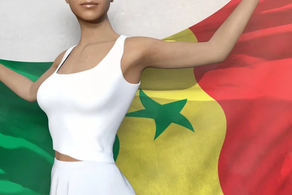 Schöne Dame Hält Senegal Fahne Den Händen Hinter Sich Auf — Stockfoto