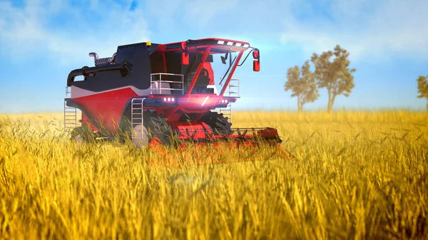 Industrial Illustration Autopilot Harvester Combine Working Countryside Field — Stock Photo, Image