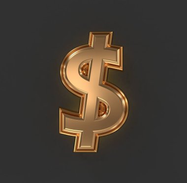 Yaşlanmış turuncu altın veya bakır metalik yazı tipi - dolar - Peso işareti gri üzerinde izole edilmiş, sembollerin 3 boyutlu çizimi