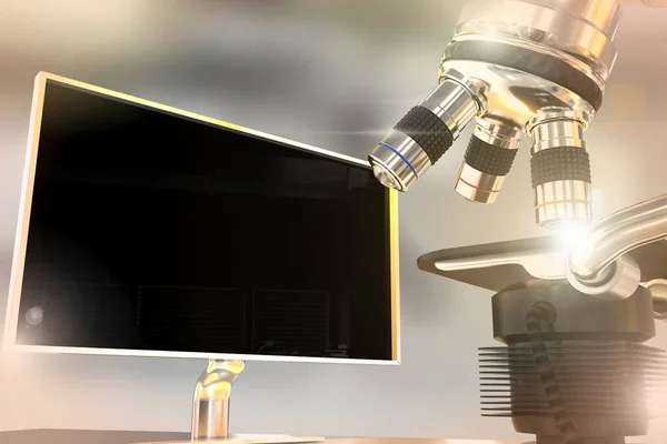 Chemisch Onderzoek Concept Lab Moderne Microscoop Monitor Met Lege Ruimte — Stockfoto
