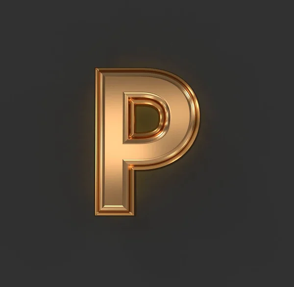 ヴィンテージオレンジ色の金や銅の金属フォント 文字Pは灰色の背景に隔離され シンボルの3Dイラスト — ストック写真