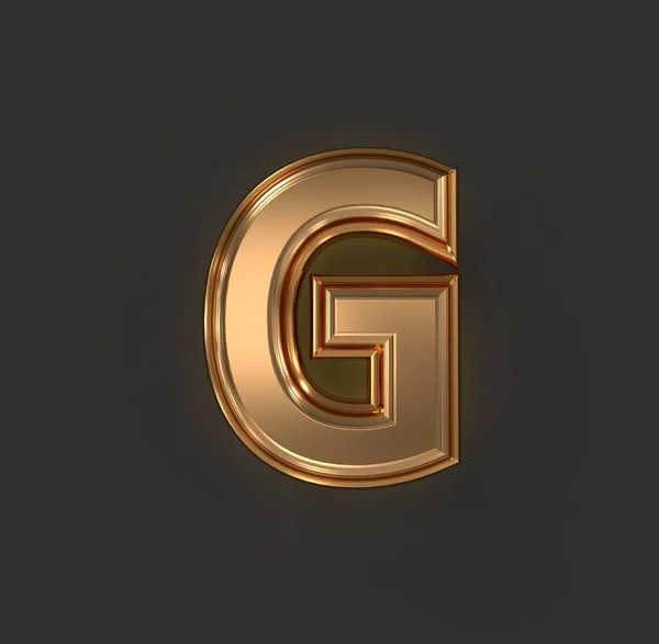 オレンジ色の金や銅の真鍮のフォント 文字Gはグレーで隔離され シンボルの3Dイラスト — ストック写真