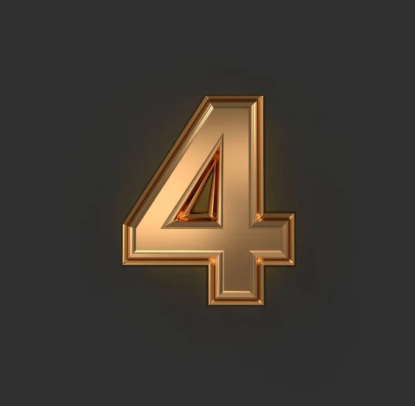 ヴィンテージオレンジ色の金や銅の金属フォント 数4グレーで分離 シンボルの3Dイラスト — ストック写真