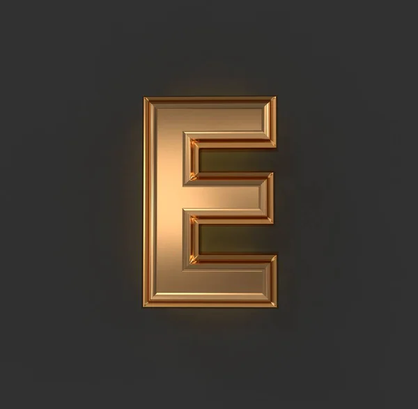 vintage orange gold or copper metallic font - letter E isolated on grey, 3D illustration of symbols