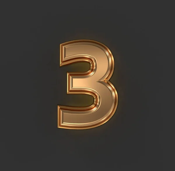 ヴィンテージオレンジ色の金や銅の金属アルファベット 数3グレーに隔離され シンボルの3Dイラスト — ストック写真