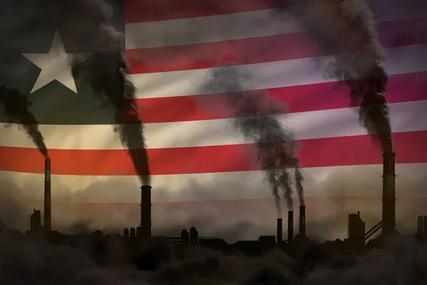Global Warming Concept Dichte Rook Van Plantenpijpen Liberia Vlag Achtergrond — Stockfoto
