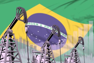 Brezilya petrol ve petrol endüstrisi konsepti, Brezilya bayraklarında endüstriyel illüstrasyon. 3B Görüntü
