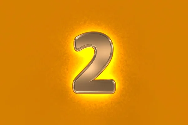 Kupfer Oder Altgold Messingbuchstaben Mit Gelber Lärmender Hintergrundbeleuchtung Nummer Isoliert — Stockfoto