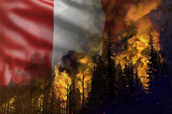 Waldbrandbekämpfungskonzept Naturkatastrophe Waldbrand Auf Peru Flagge Hintergrund Darstellung Der Natur — Stockfoto