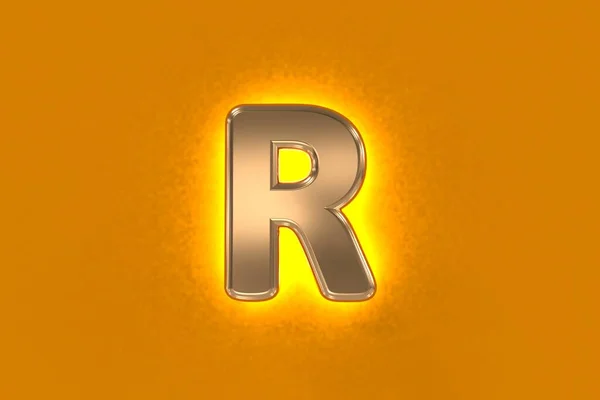 带有黄色嘈杂背光字母R的铜制或老式金元音字母 用橙色隔开 符号的三维插图 — 图库照片