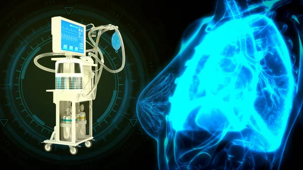human lungs and ICU medical ventilator, cg medicine 3d illustration