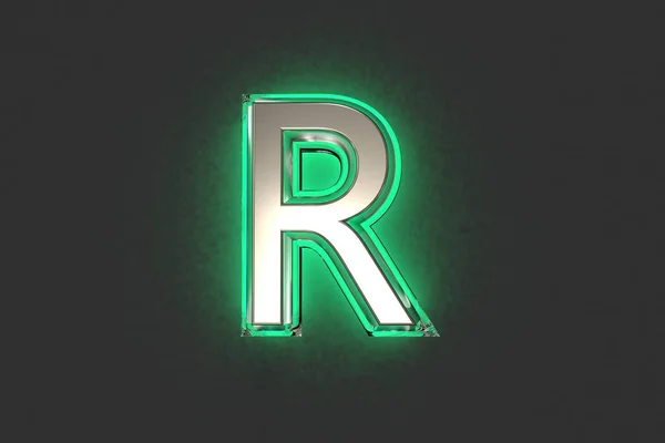 Серебряный Металл Изумрудным Контуром Зеленым Шрифтом Подсветки Ноздрей Буква Темной — стоковое фото