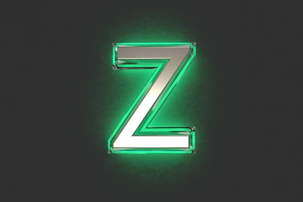 Серебряный Металлик Изумрудным Контуром Зеленой Подсветкой Алфавита Буква Изолирована Сером — стоковое фото