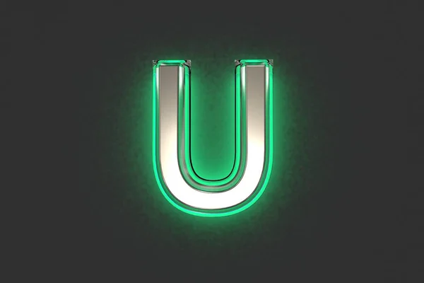Srebrny Metalik Szmaragdowym Zarysem Zielonym Alfabetem Podświetlenia Litera Wyizolowana Szarym — Zdjęcie stockowe