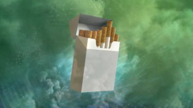 Sigara paketleri duman arka planında dönüm noktası, cg endüstriyel 3D oluşturma