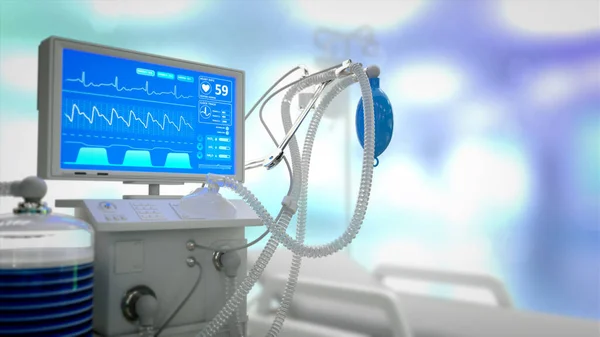 ICU lung ventilator in clinic, cg medical 3d illustration