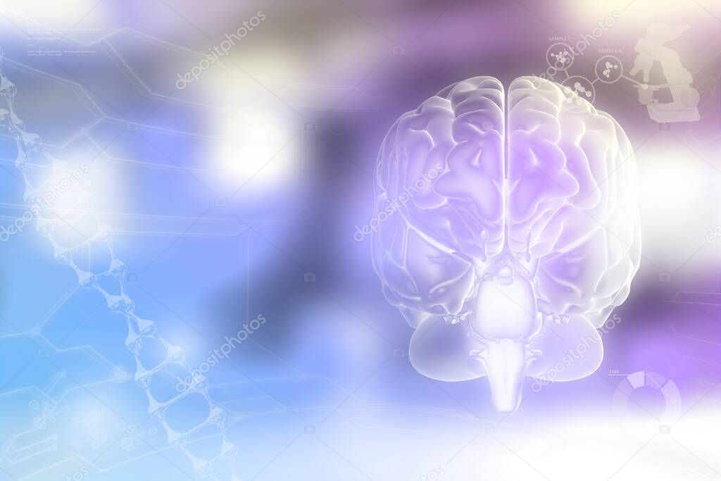 Medical 3D illustration - human brain, neurosurgery research concept - very detailed hi-tech background