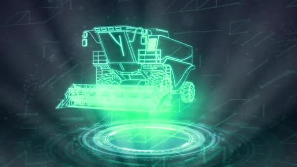 Neon Hasat Makinesi Dönüyor Endüstriyel Animasyon — Stok video