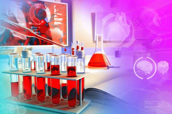 Ilustración Médica Viales Tubos Ensayo Oficina Investigación Prueba Genética Sangre —  Fotos de Stock