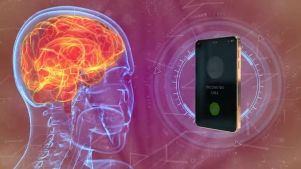 Cabeza Con Teléfono Que Suena Peligro Del Cerebro Por — Vídeo de stock