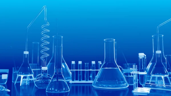 Kémiai Fogalom Laboratóriumi Kémcsövek Egyéb Üvegáruk Biokémiai Háttérként Használhatók Tárgyak — Stock Fotó