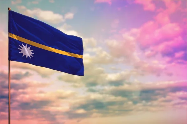 Fluttering Nauru Σημαία Mockup Τον Τόπο Για Κείμενό Σας Πολύχρωμο — Φωτογραφία Αρχείου