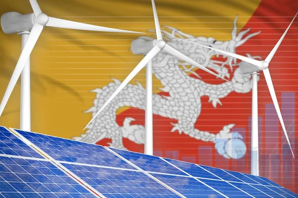 Bhutan solar and wind energy digital graph concept  - environmental energy industrial illustration. 3D Illustration